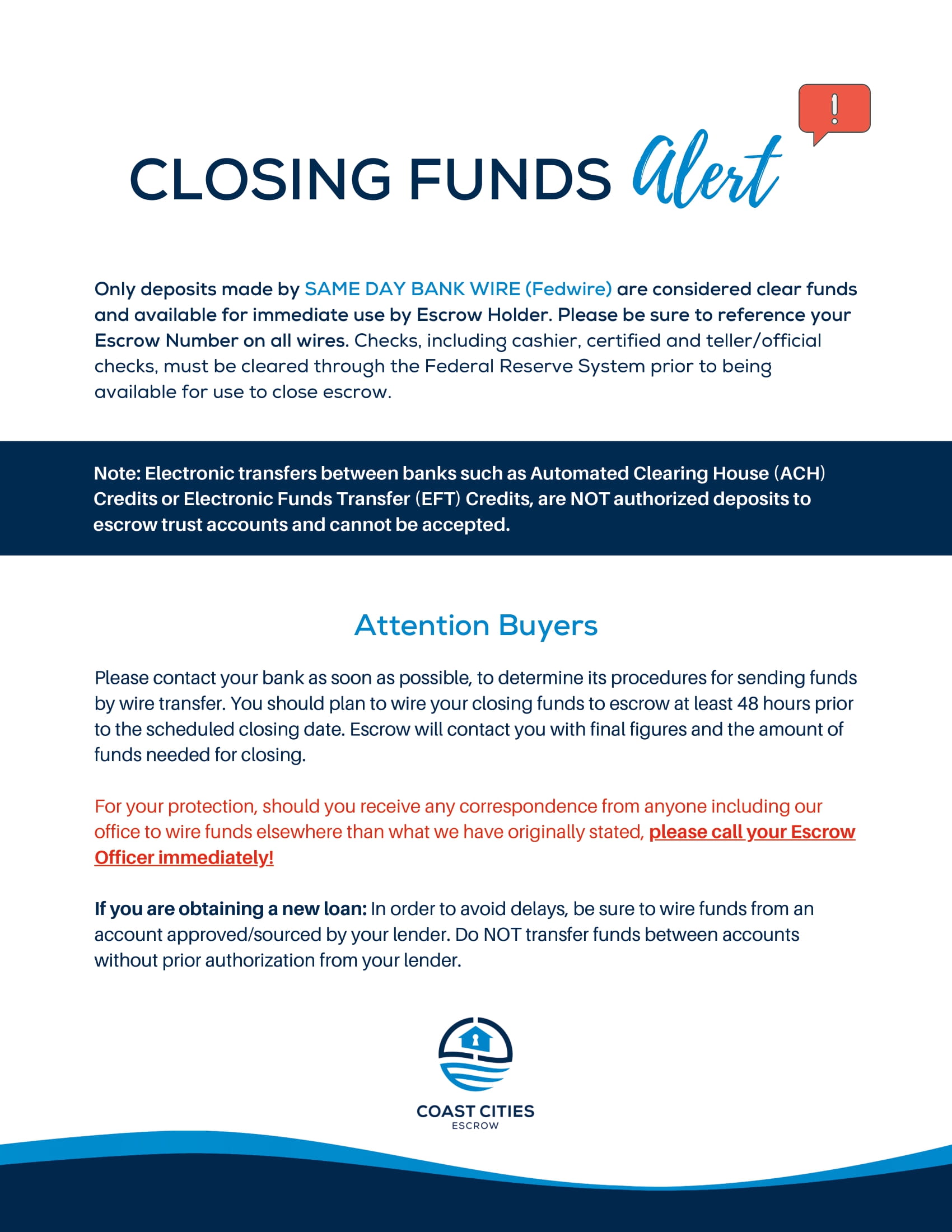 closing funds alert